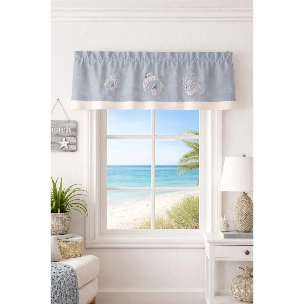 Croscill Nautical Seashell Valance Embroidered Rod Baby Blue Coastal Beach House